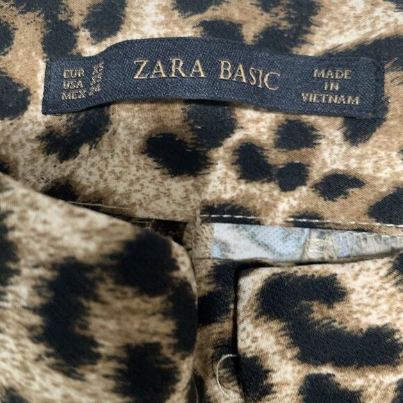 zara womens brown black leopard print mid rise pants xs - Picture 3 of 4